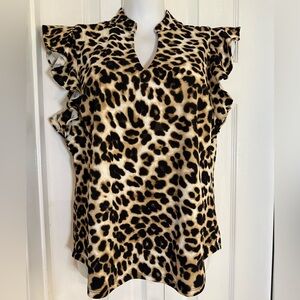 New York & Company Animal Print Ruffle Blouse